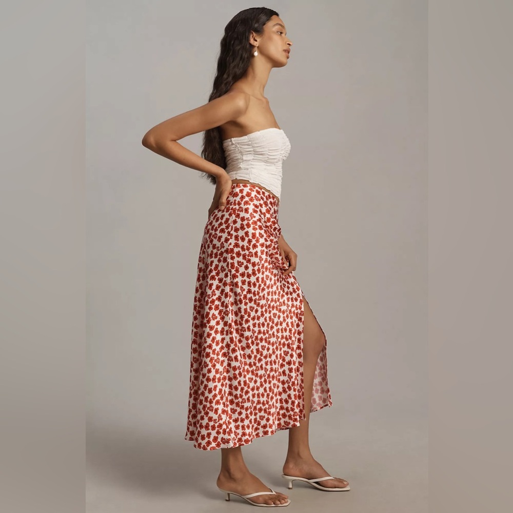 The Mel Ruched Floral Side-Slit Midi Skirt by Maeve